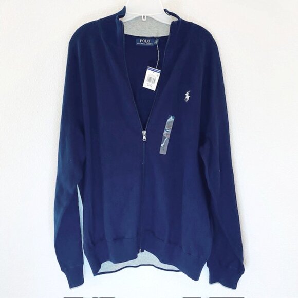 NWT POLO Ralph Lauren Cotton Full Zip Jacket Ribbed Cuffs Hem & Mock Neck XL New